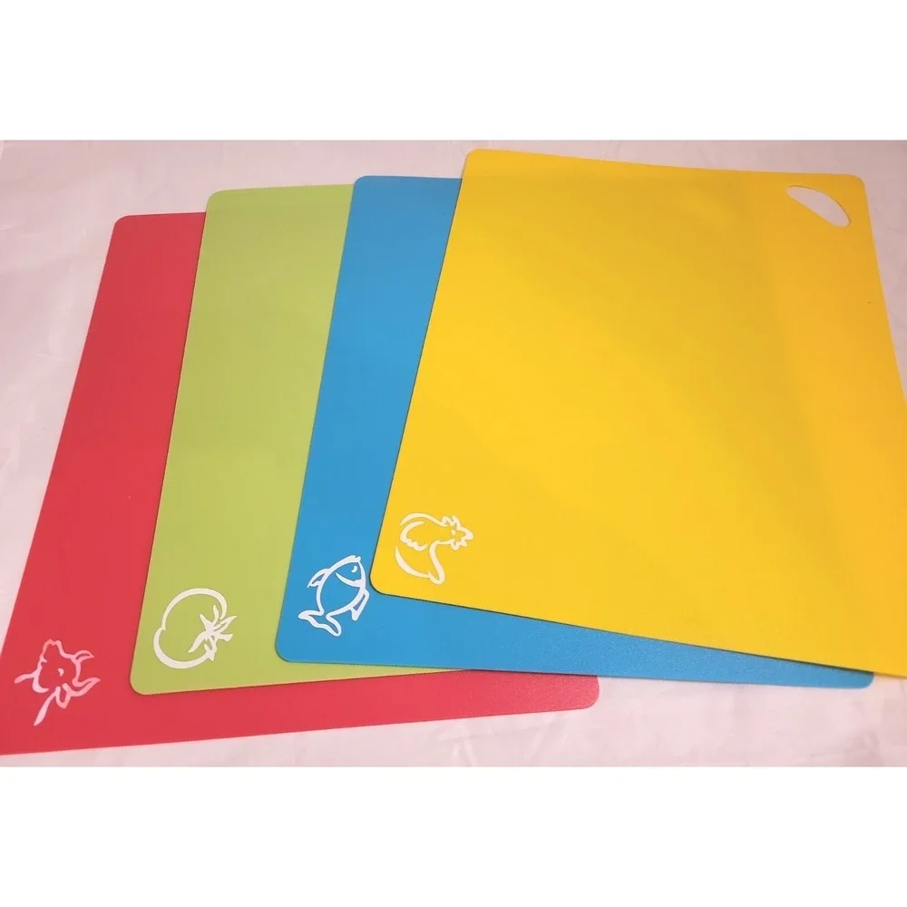 Extra Thick Flexible Plastic Cutting Board Mats with Food Icons Set of 4